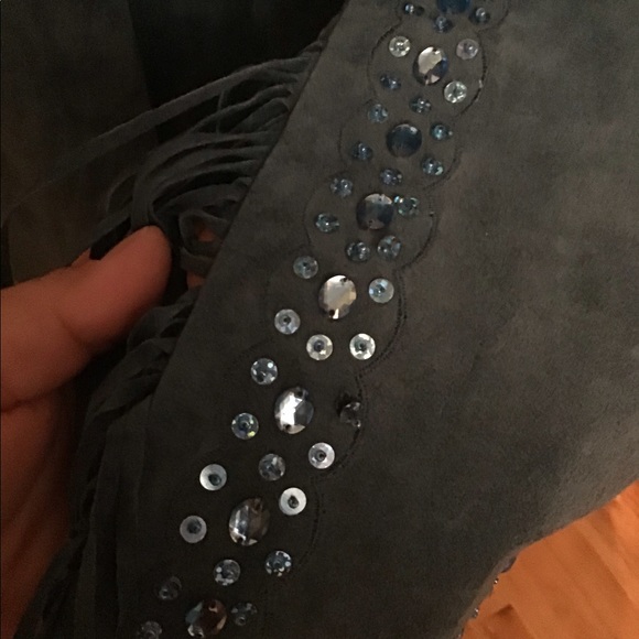 VIA ACCENTI SUEDE FRINGE BLINGY DUSTER JACKET 16W - Picture 10 of 11